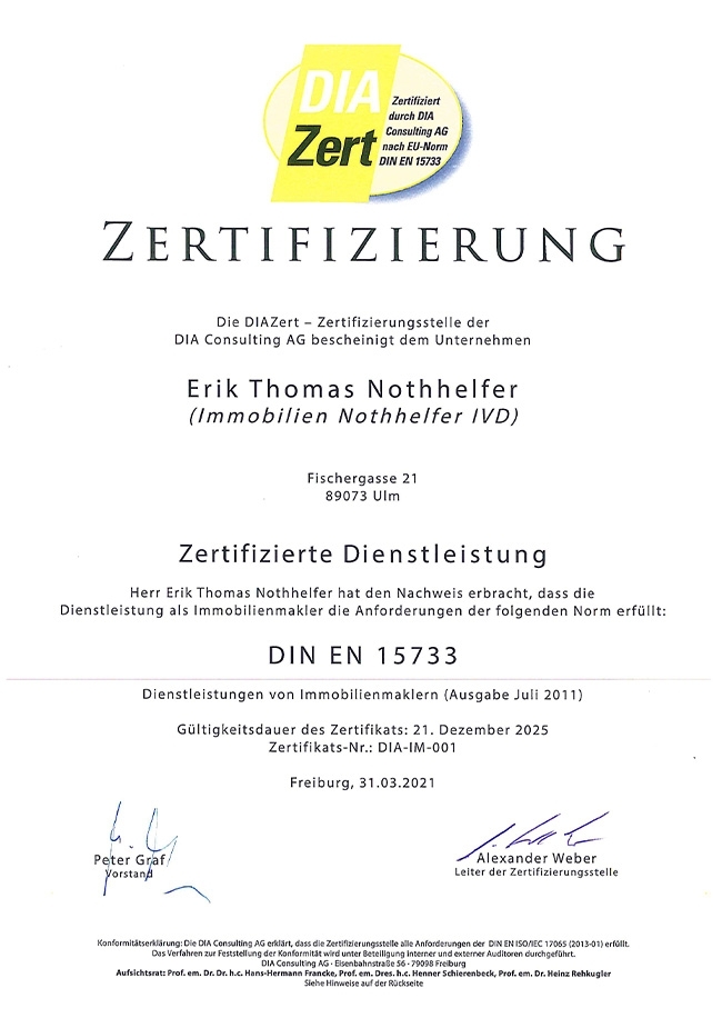 Erik Thomas Nothhelfer DIA Zert Zertifikat